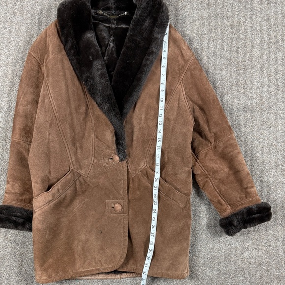 Vintage Brown Genuine Leather Fur Lined Coat Women’s S Fur Shawl Collar Jacket - Picture 9 of 11